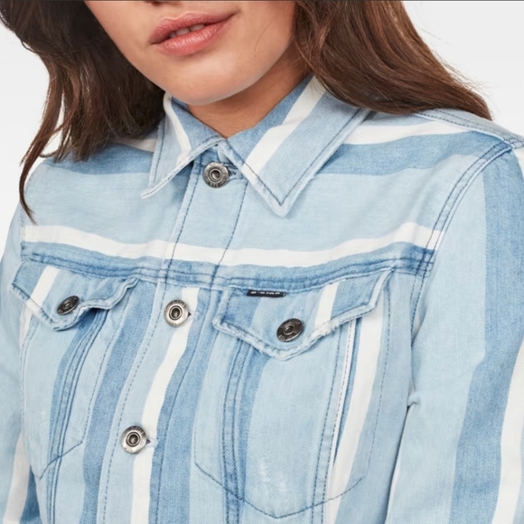 G-Star Raw 3301 Vesp Blue Striped Denim Trucker Jacket Size Small NWT! - Picture 6 of 17